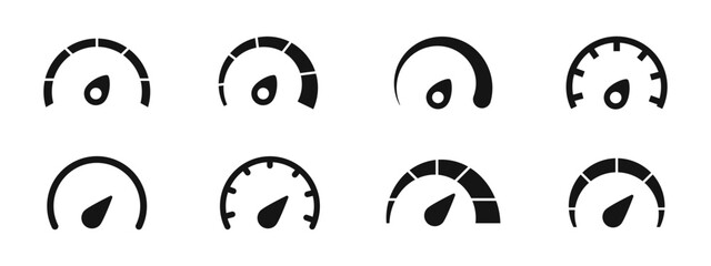 Poster - Speedometer icons. Speed indicator. Speedometers icons set. Speed guage. Risk indicator. Risk meter