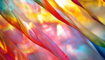 Poster - Vivid Waves: Modern Abstract Holographic Layers Bring Colorful Rainbow Wallpaper To Life In This Innovative Surface Material Design.