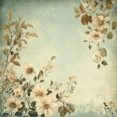 Wall Mural - Floral arrangement with creamy flowers and leaves against light backdrop