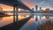 © atipong - Dawn Reflections of Urban Landscape and Modern Overpass in Tranquil Waters