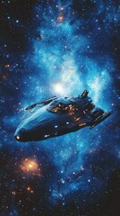 Poster - Futuristic spacecraft glides smoothly through the vibrant blue nebula