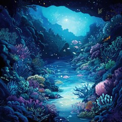 Sticker - An enchanting underwater scene with coral reefs and fish