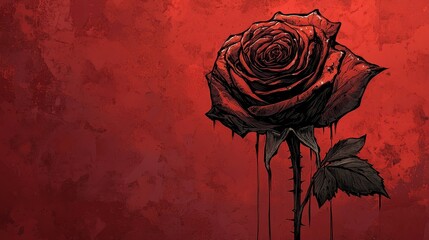 Wall Mural - Dark and dramatic red rose against a textured red backdrop