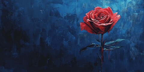 Wall Mural - Oil painting of a stunning red rose against a blue background