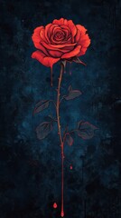 Wall Mural - A single red rose drips with a liquid substance