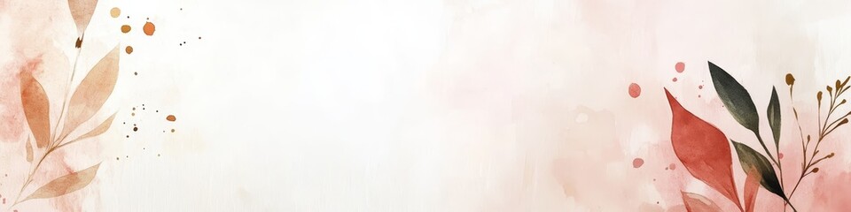 Poster - Soft Beige Watercolor Banner With Abstract Delicate Brown Botanicals, Hand Drawn Texture