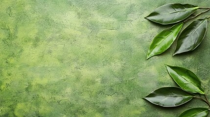 Wall Mural - Green leaves on textured background, nature backdrop, design element