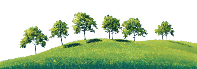 Wall Mural - PNG Green meadow with small trees illustration landscape scenery.