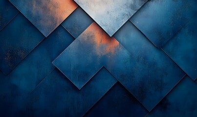 Poster - Abstract geometric design with blue textured shapes and orange highlights creating a dynamic pattern