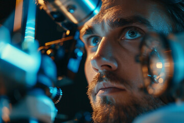 Poster - An astronomer observing the night sky with a telescope, generative AI image