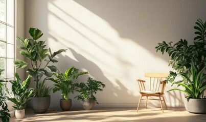 Wall Mural - Minimalist Interior Design with Plants and Sunlight