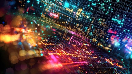 Poster - An intricate design showcasing vibrant neon circuits and glowing patterns that highlight the complexity of digital technology, evoking a sense of innovation and depth