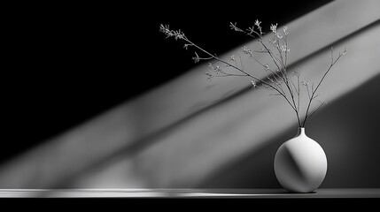 Poster - Dried flowers in vase, sunlit room, minimalist decor, calm scene, stock photo