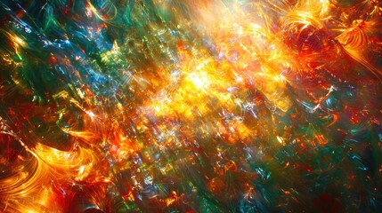 Poster - A captivating composition emerges with vibrant swirls of orange, blue, and gold, creating an energetic atmosphere. The interplay of colors evokes a sense of movement and dynamism