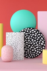 Canvas Print - Abstract geometric shapes, pastel colors, 3D render, modern design