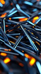 Sticker - Abstract illuminated metallic rods, intricate pattern, glowing orange and blue accents