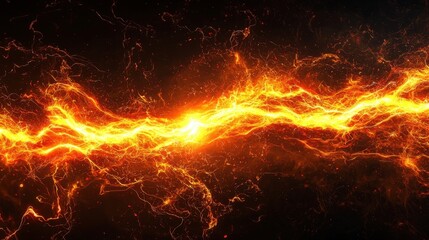 Poster - A striking lightning bolt in shades of orange and red cuts through a dark background, surrounded by dynamic swirling energy patterns, creating a vivid, energetic atmosphere