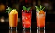 © Sergey - Revitalizing cranberry and orange beverages garnished with mint, displayed in glasses on a dark setting.