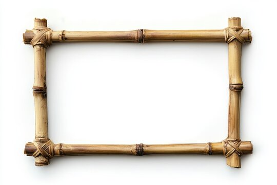 Empty horizontal bamboo frame isolated on white background