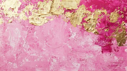Poster - Bright shades of pink blend seamlessly with golden accents, creating a textured abstract composition full of energy and visual intrigue, perfect for modern decor
