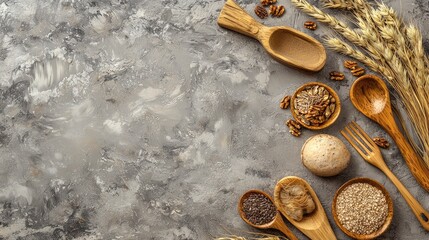 Canvas Print - Healthy grains, nuts, and seeds on rustic background.  Food blog, recipe website