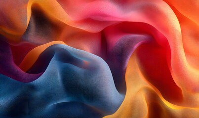 Poster - Abstract flowing fabric in shades of orange, pink, purple, and blue creates a dynamic and vibrant pattern