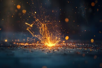 Leinwandbilder - Fiery Sparks in the Dark: A mesmerizing burst of incandescent sparks erupts, illuminating the darkness with a dramatic display of fiery energy and intense light.