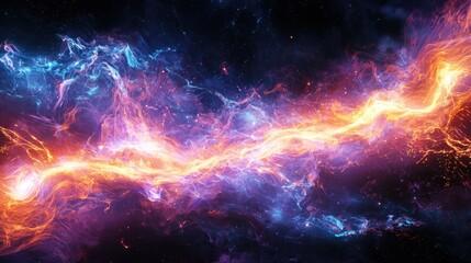 Poster - In deep space, swirling clouds of bright colors mix, creating an enchanting cosmic landscape filled with vibrant energy flows that light up the darkness