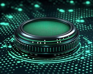 Poster - Futuristic tech device on digital network background; website banner