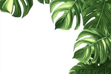 Wall Mural - Hand-painted watercolor tropical palm leaves on a white background, ideal for summer clipart