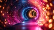© khoerul - Vibrant tunnel of light, colorful, abstract, glowing.  Possible use Background for a party, festival, or event design project.