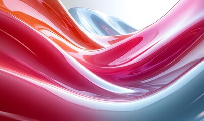 Poster - Abstract flowing shapes in red pink orange and blue on a white background