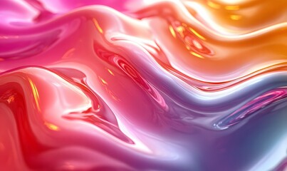Poster - Abstract fluid art with smooth gradients of red orange and purple glossy waves