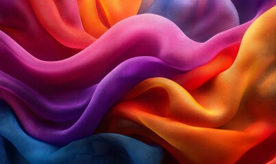 Poster - Abstract colorful fabric waves texture art with pink orange and purple tones