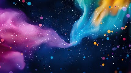 Wall Mural - a sharp image of a vibrant cloud with shades of blue, yellow, pink, and purple, featuring fine dots 