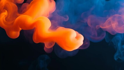 Poster - Vibrant orange and blue smoke swirls create dynamic patterns against a dark background