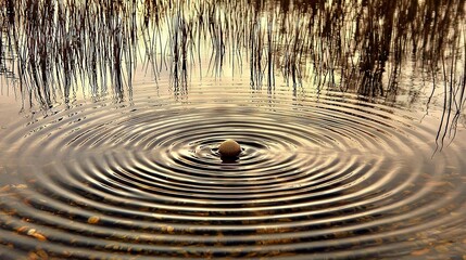 Poster - a circle of ripples in water surrounded by a lush forest in the foreground and a serene pond in the 
