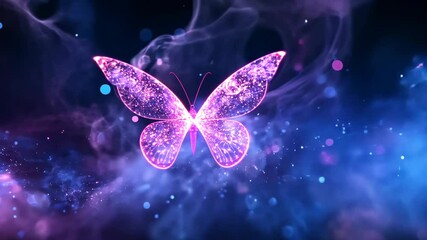 Poster - Colorful butterfly glows in a shimmering cosmic background during a twilight setting