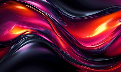 Poster - Abstract fluid art with a blend of black, purple, orange, and red colors creating a modern design