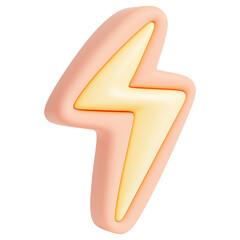 Poster - Cartoonish 3D Rendering of a Yellow Lightning Bolt Surrounded by Soft Pink on Transparent