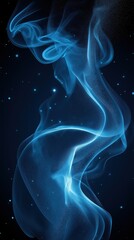 Poster - Ethereal blue smoke curling upward, sparkling particles glimmering against shadowy darkness, forming hypnotic swirling patterns