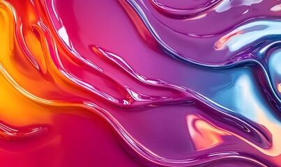 Poster - Abstract fluid art background with a glossy texture of orange purple and blue colors