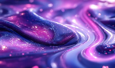 Poster - Abstract flowing liquid with shimmering particles in shades of blue and purple
