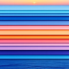 Canvas Print - Colorful horizontal stripes over sunset ocean