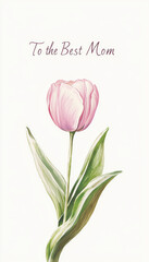 Wall Mural - Elegant Mother's Day Card Design with Minimalist Pink Tulip and Refined Serif Text