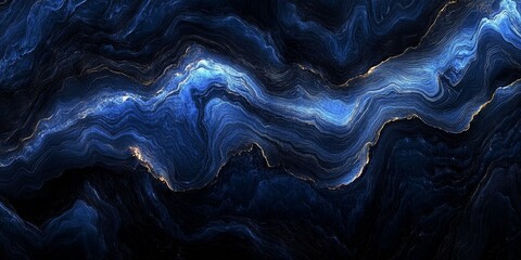 Poster - Abstract Blue and Gold Texture, Liquid Marble Background with Wavy Lines and Flowing Shapes