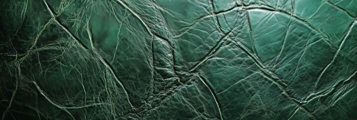 Poster - Textured green leather surface with visible scratches and shadows for creative background use