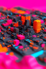 Wall Mural - Futuristic city, block, vibrant, abstract, urban design, background; 3D render