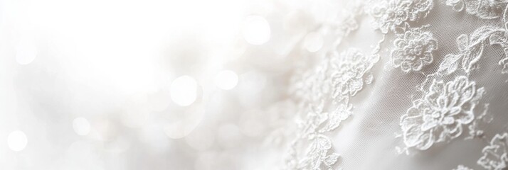 Poster - Exquisite close up details of lace on a white wedding dress with blank area for personal text placement. Generative AI
