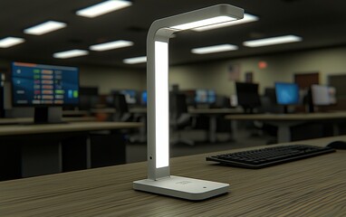 Canvas Print - Modern desk lamp illuminates office workspace